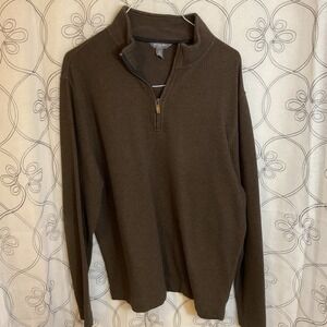 Men's Van Heusen Brown Stripe Quarter Zip Long Sleeve Pull Over Size Large
